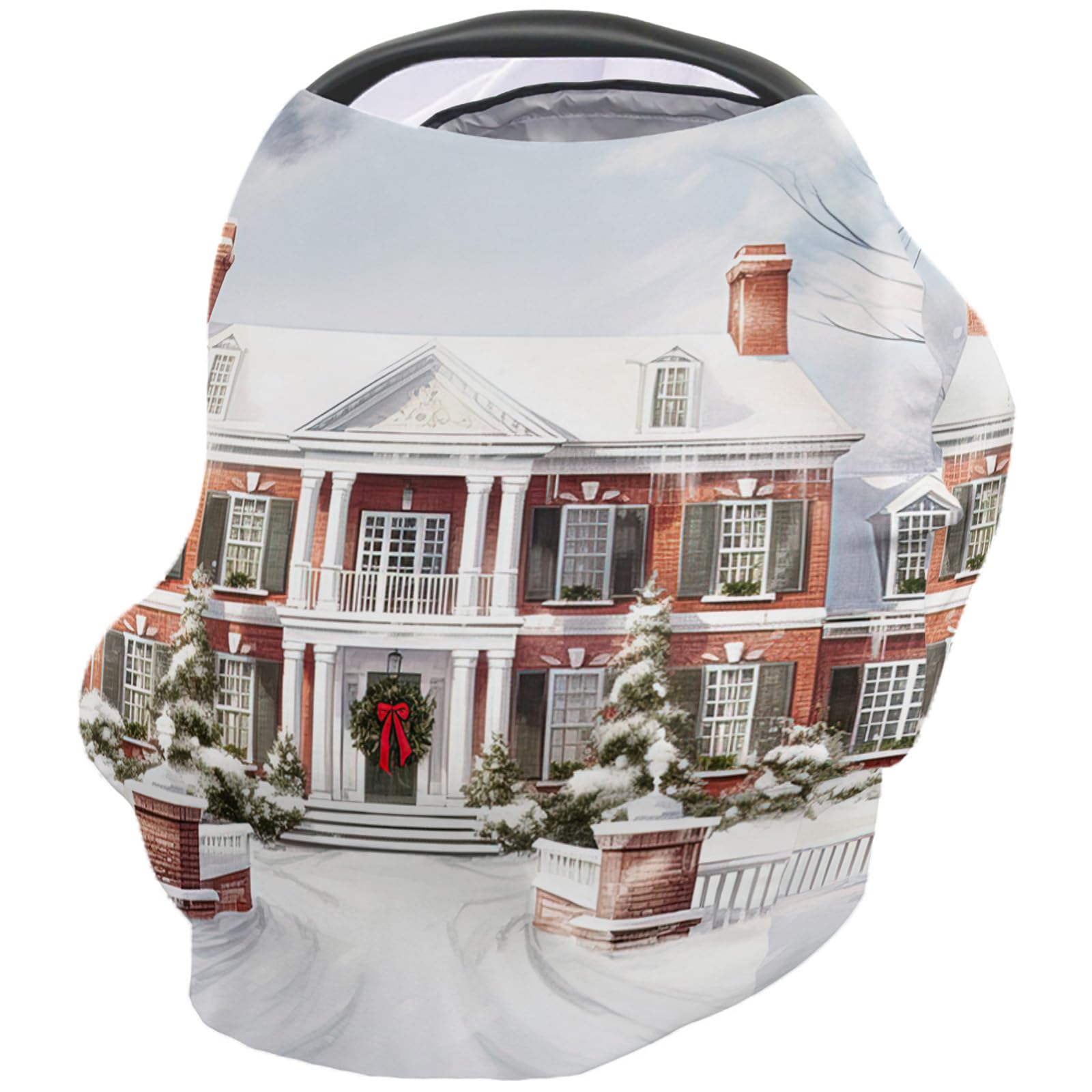 Nursing Cover for Breastfeeding Scarf, Merry Christmas House Snow Winter Xmas Tree Baby Car Covers Super Soft Multi Use for Canopy Shopping Cart Cover Blanket Stroller Cover