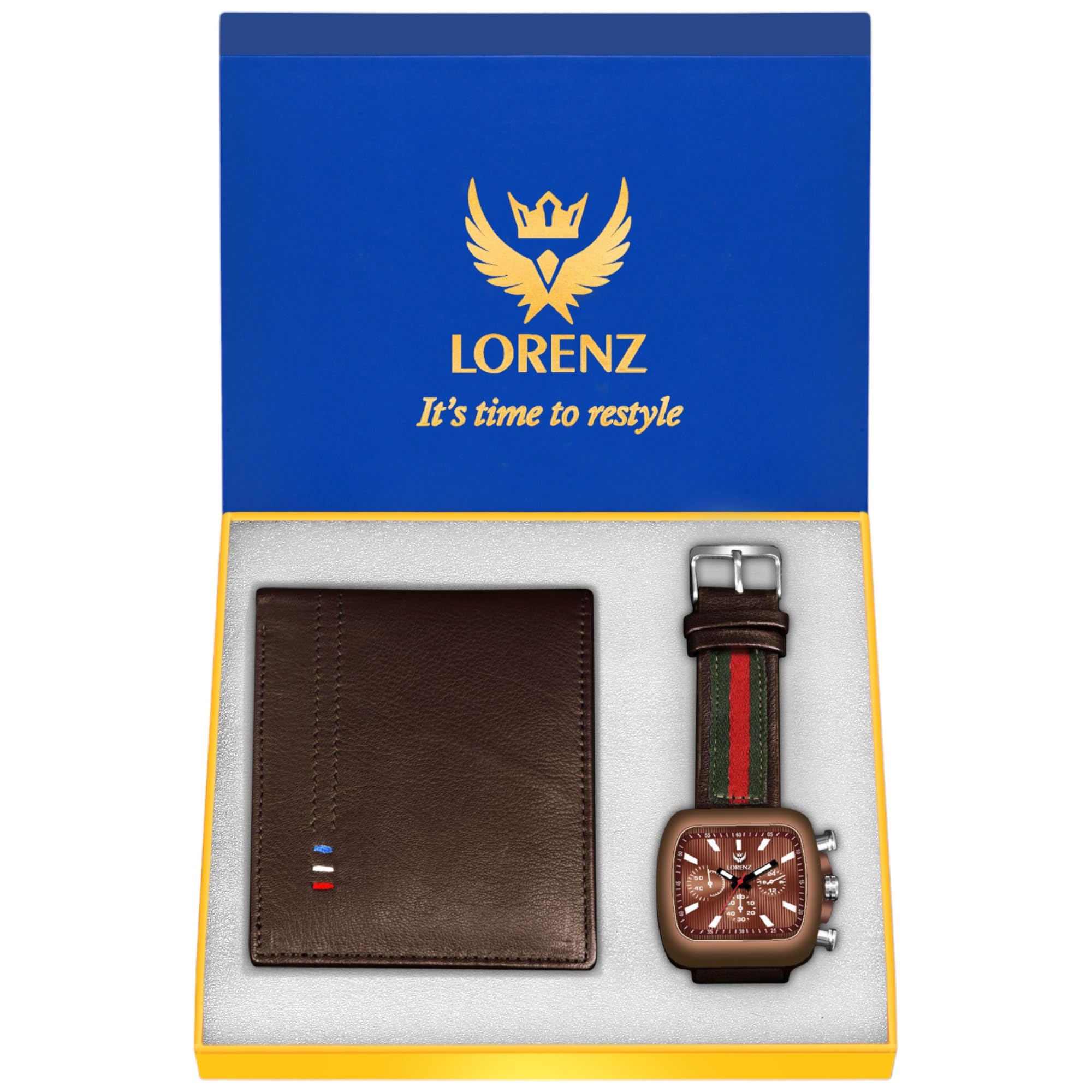 LORENZ Gift Combo Set of Brown Square Dial Analog Watch & Hi-Quality Genuine Leather Wallet for Men | MK-4020GL-02 (B0BW66JPLW) Amazon Price History, Amazon Price Tracker
