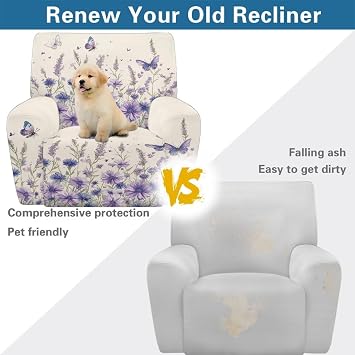 Purple Lavender Recliner Slipcovers 4 Piece Large Stretch Lazyboy Reclining Chair Cover Non Slip Recliner Protector Breathable Soft Furniture Covers with Side Pockets