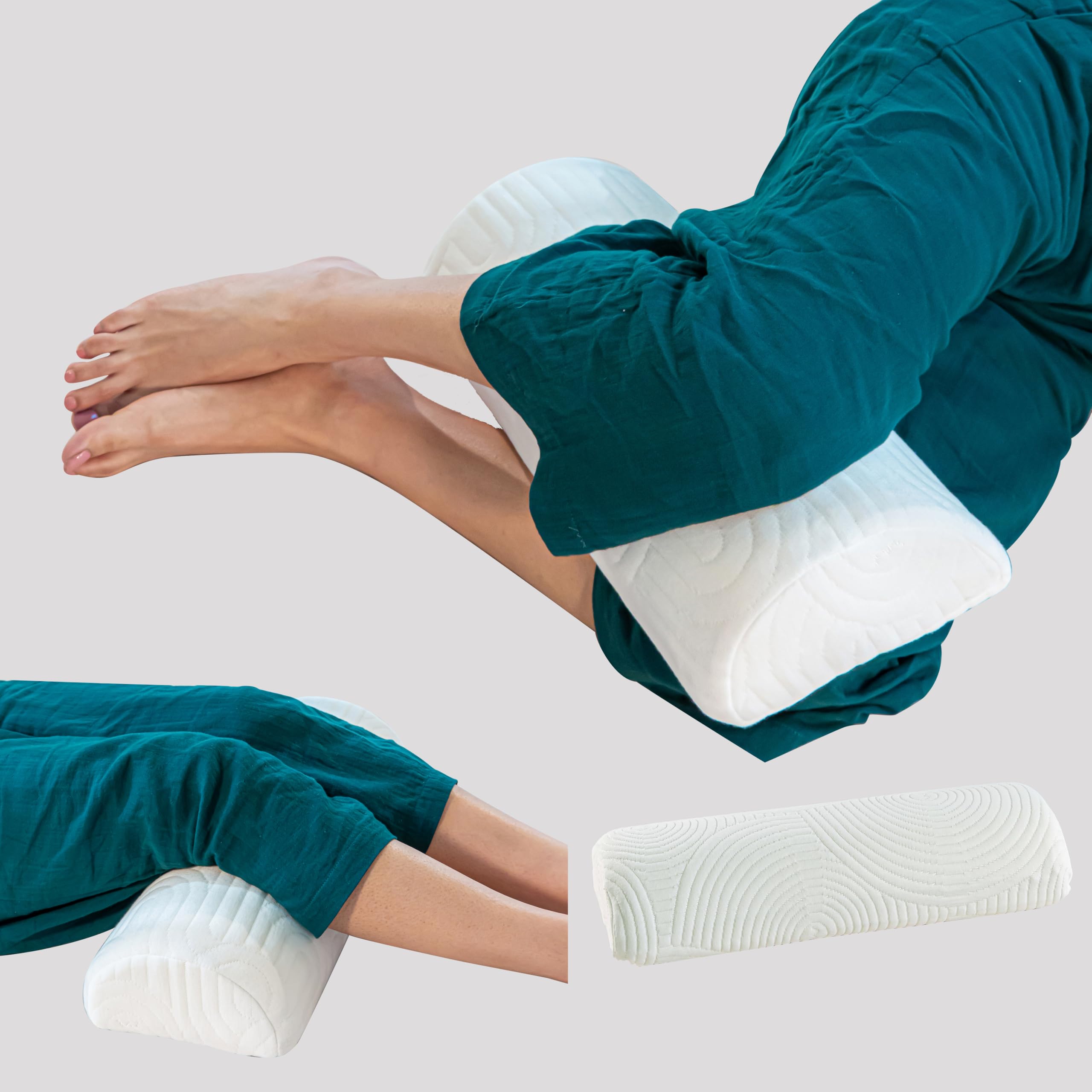 The White Willow Orthopedic Soft Memory Foam Half Moon Multiuse Knee, Leg and Back Support Bolster Pillow for Neck Pain Relief, Sciatica with Washable Hypoallergenic Cover- 19" x 8" x 3.5" White