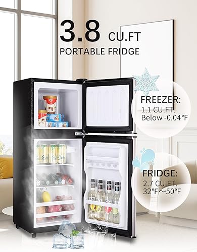 Miniatura 4 de KRIB BLING Refrigerador de 3.5 pies cúbicos con congelador de 2 puertas de ahorro de energía, refrigerador compacto con control de termostato