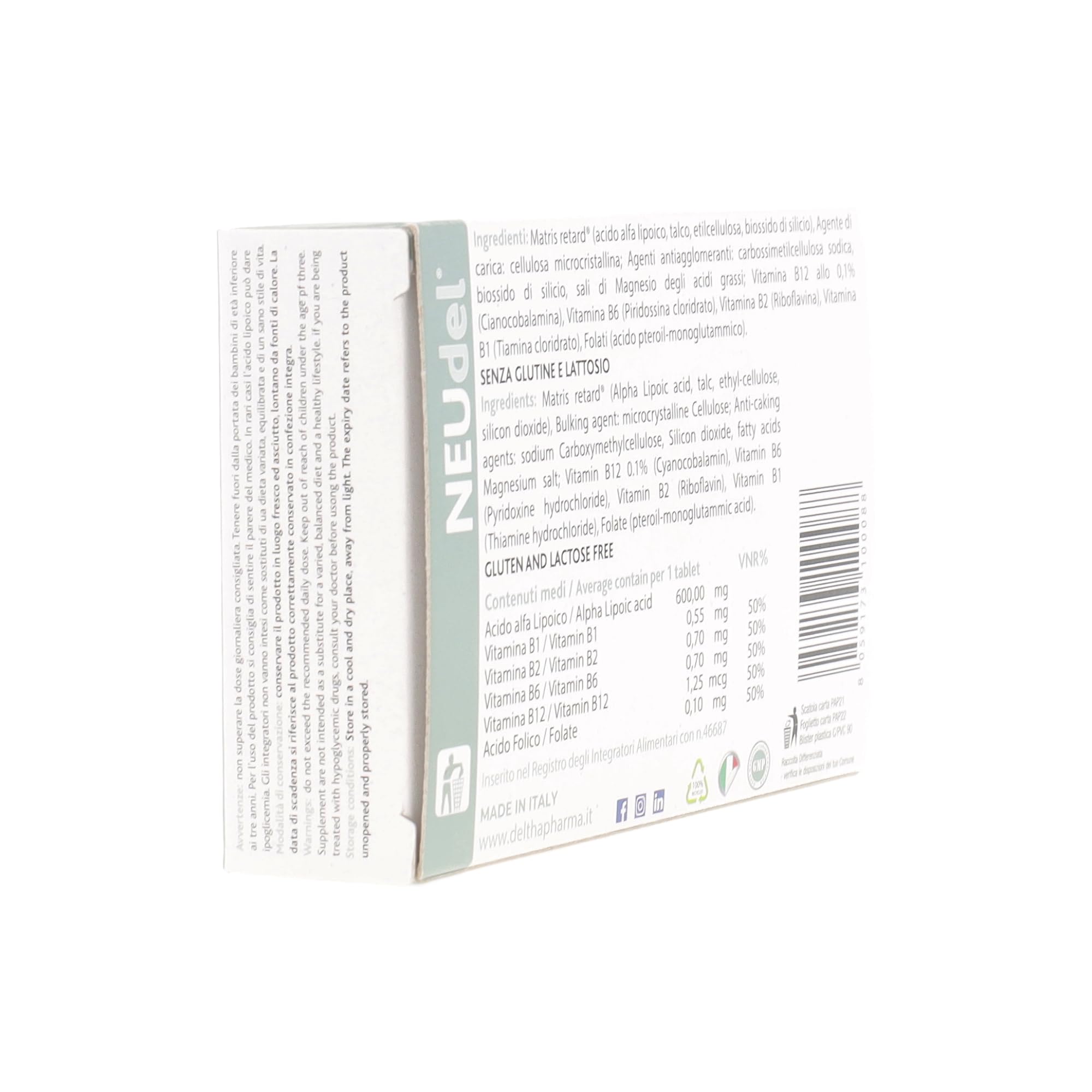 Neudel Integratore Alimentare Antiossidante e Antiage Acido Alfa Lipoico 600Mg a Rilascio Controllato Brevettato e Vitamine del Gruppo B, per la Funzionalità del Sistema Nervoso - 20 Cpr