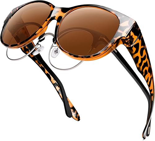 URUMQI Gafas de sol que se ajustan sobre las gafas para mujer, gafas de sol redondas de ojo de gato, polarizadas, protección UV400, lentes grandes
