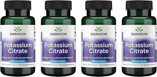 Swanson Citrato de potasio, suplemento mineral que promueve la salud del corazón y el apoyo energético, ayuda a la función óptima de los nervios y