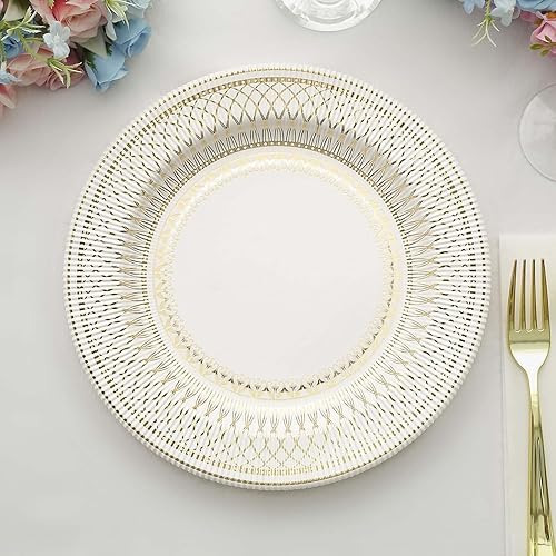 Miniatura 10 de Efavormart - Paquete de 25 platos llanos de papel con estampado de madera rústica marrón de 10 pulgadas con borde de encaje floral, platos redondos