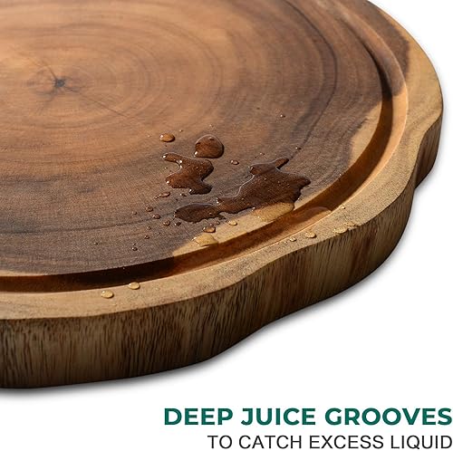 Miniatura 4 de Tabla de cortar redonda Linoroso, exquisita tabla de quesos de madera de acacia sin empalme, redonda reversible (diámetro 11.8in) tablero de
