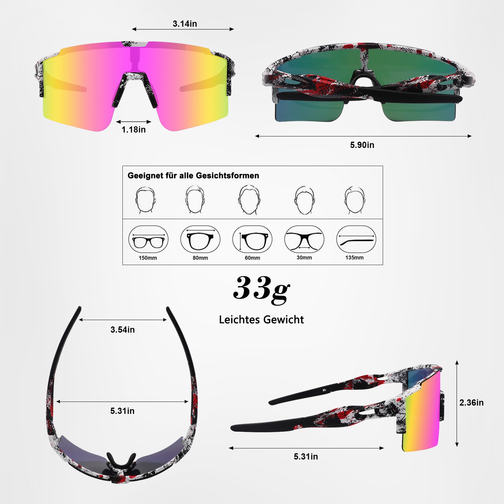 DUDUKING Gafas de sol deportivas para hombre y mujer, con impresión de transferencia de agua, para deportes al aire libre, ciclismo, correr, para running, golf, protección UV 400, gafas de béisbol