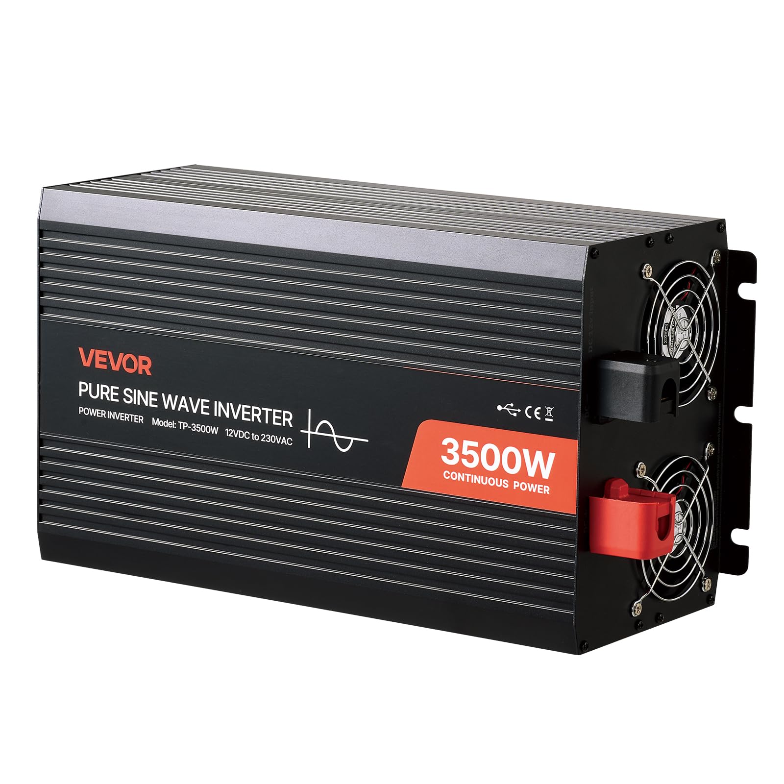 VEVOR 3500 W Wechselrichter, 12 V DC auf 230 V AC, Reiner Sinus-Wechselrichter, Solar-Autoladegerät-Konverter mit LCD-Display, Fernbedienung, USB-Anschluss, 2 AC-Steckdosen, Typ-C-Anschluss