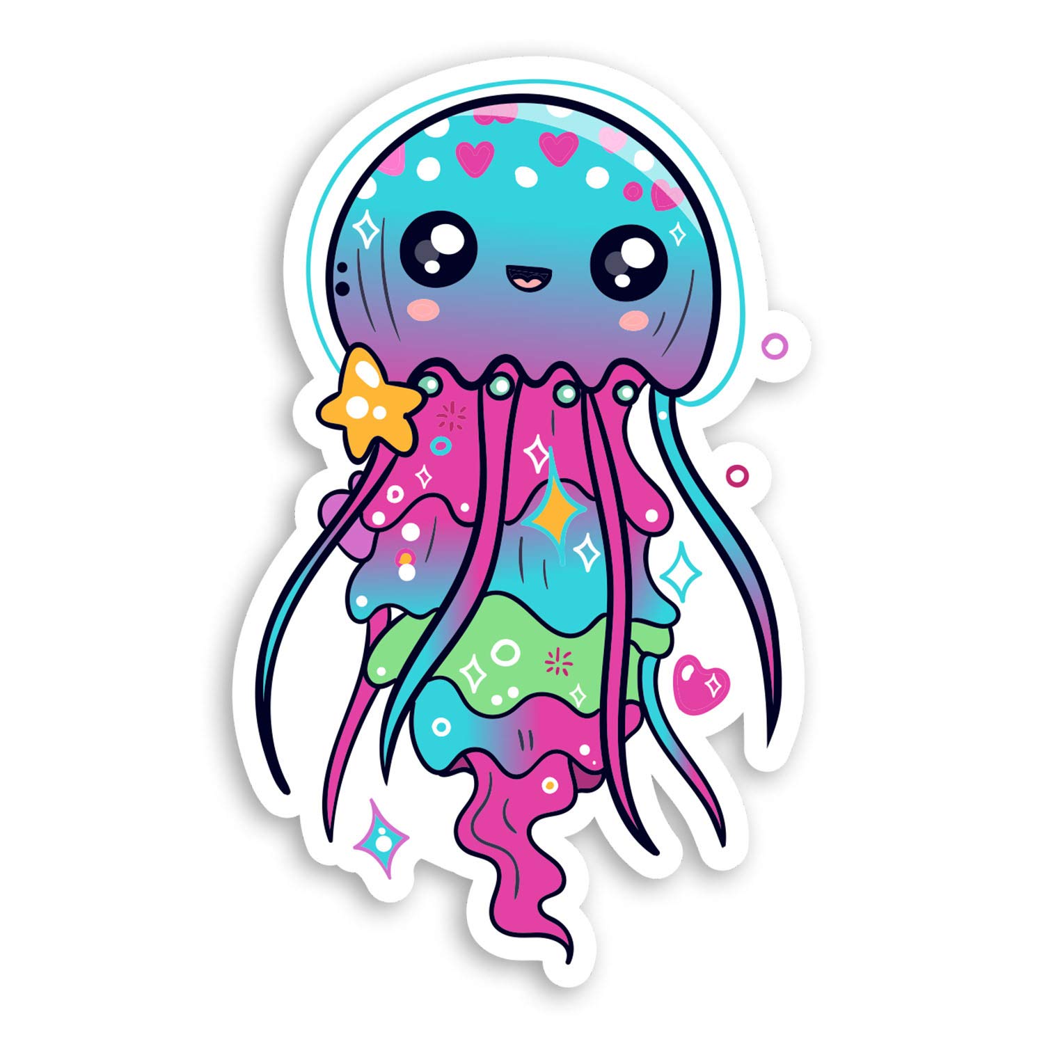Destination Vinyl Ltd Multi 2 X 10Cm Cute Jellyfish Vinyl Stickers - Fish Kids Ocean Laptop Sticker #20825 (10Cm Tall)