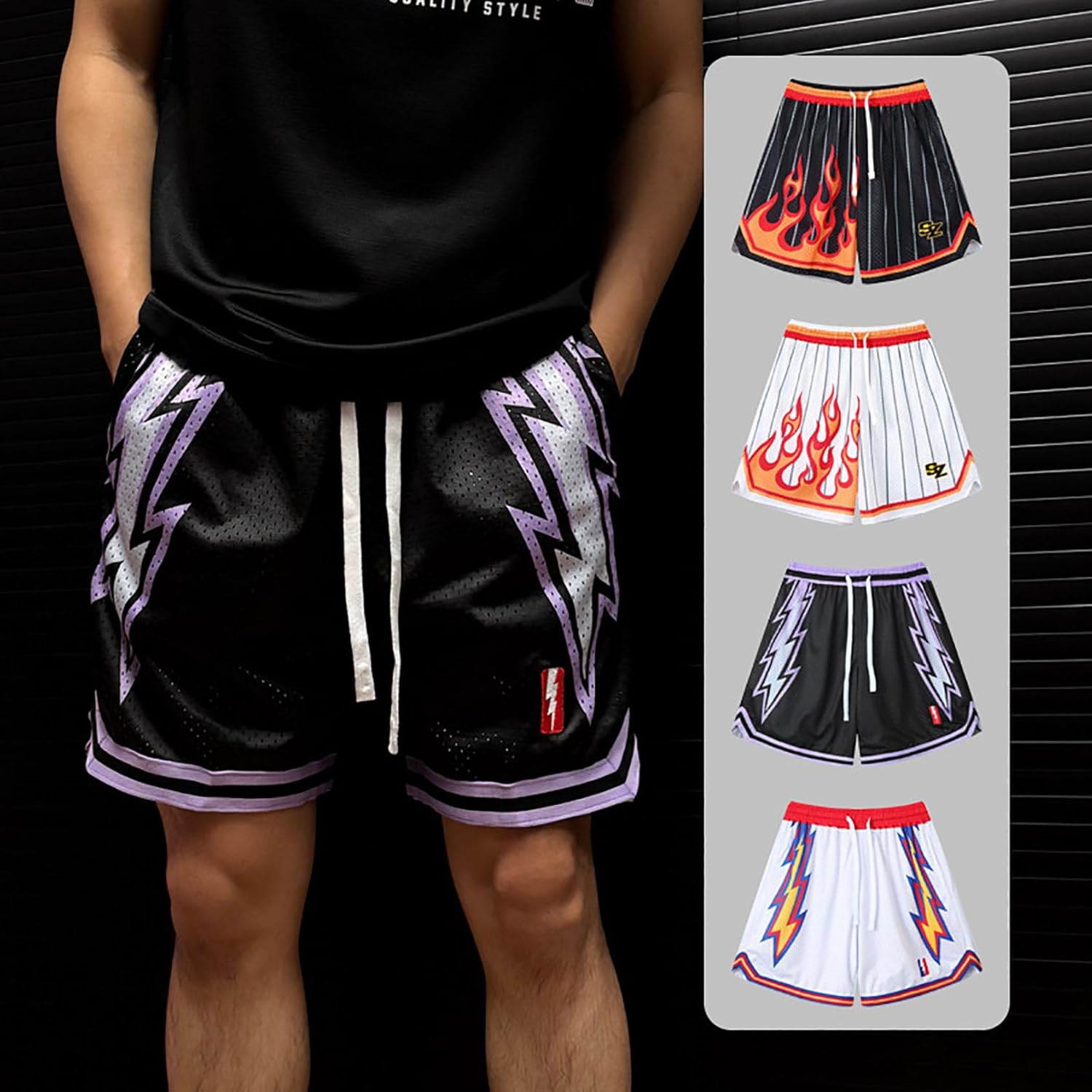 Men's Basketball Shorts Flame Design Gym Athletic Shorts with Pockets - Image 2
