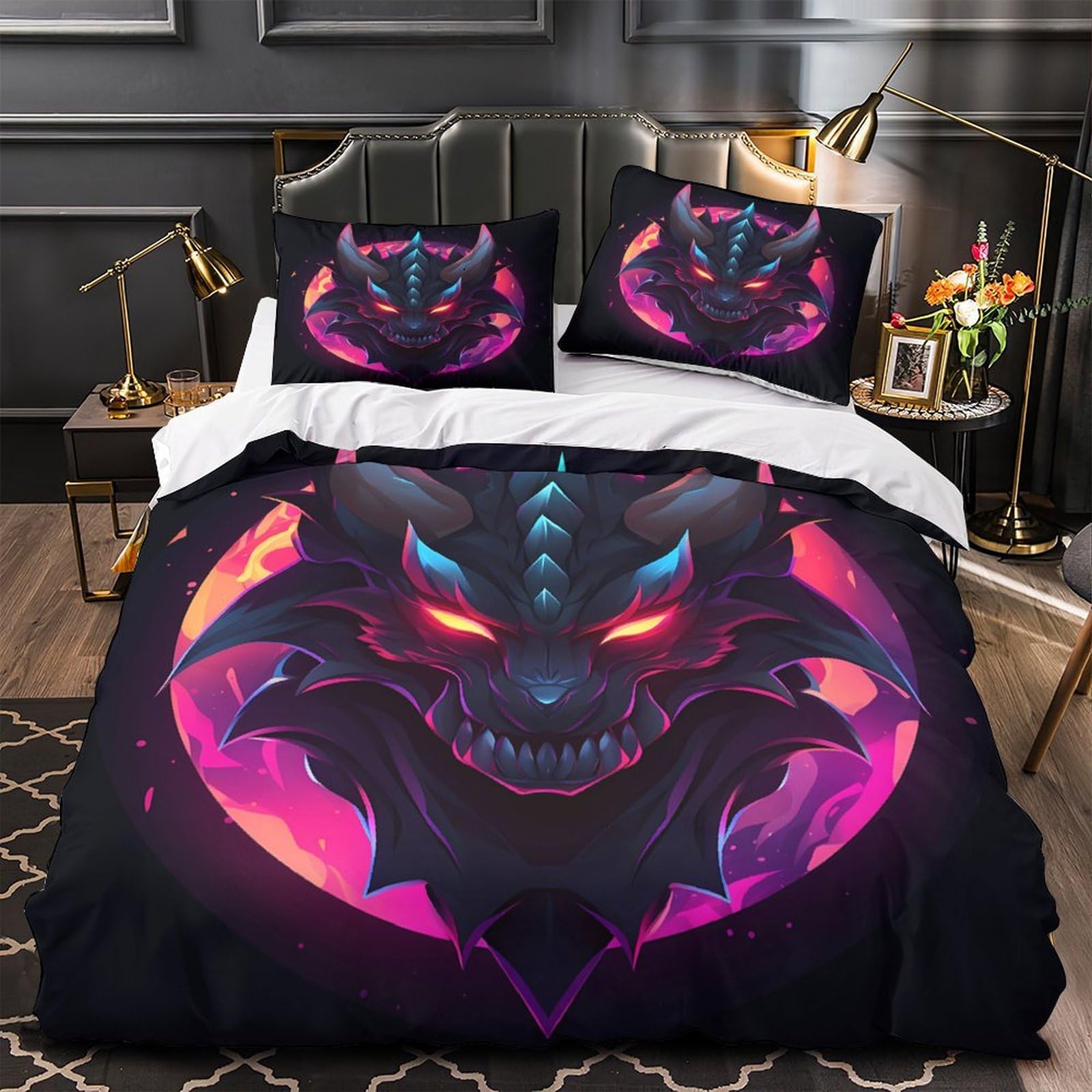 Housse de couette dragon 3D en microfibre 200x200 cm avec 2 taies d'oreiller