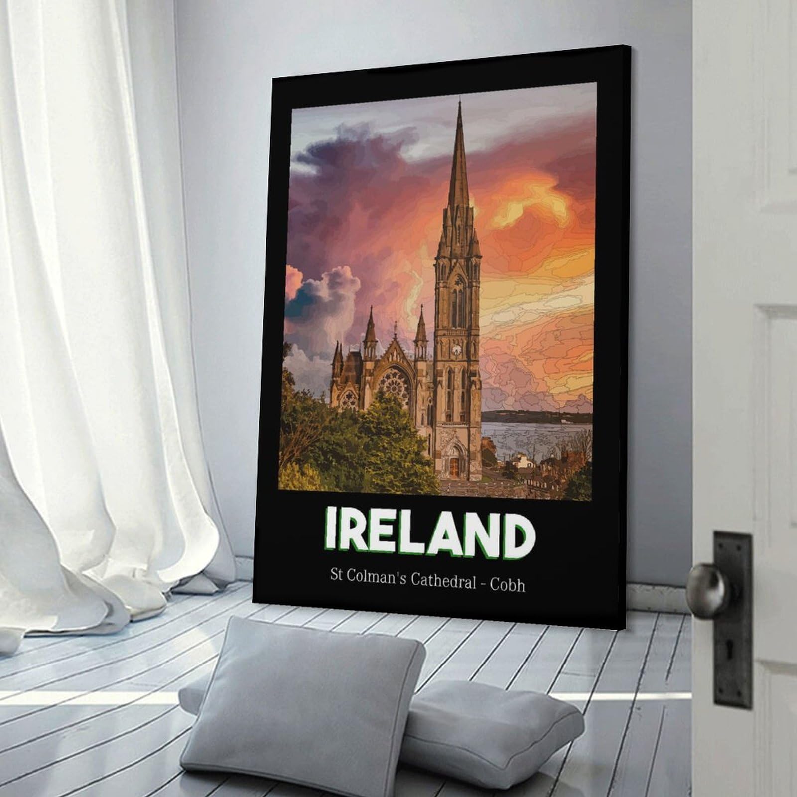 Junmoney Cobh Cathedral Canvas Art Print, 20x30inch(50x75cm), for Office Decor, Home Working Or Creative Rooms, Wall Art That Adds Style to Work Areas