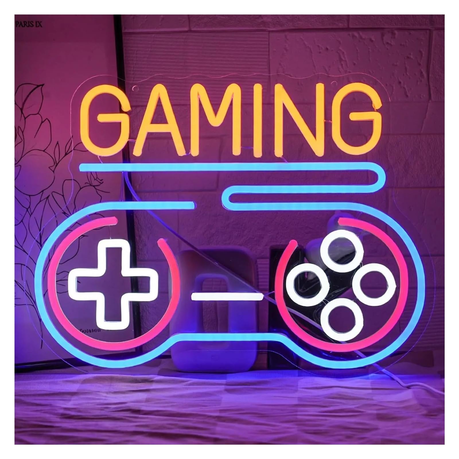 Wiszące neony artystyczne Neon Gaming Gamepad LED Z Podświetleniem Ściemnialnym Do Domu, Pokoju Dziecięcego, Salonu Gier, Sklepu, Klubu Graczy, Dekoracja 42.9cmx31.9cm