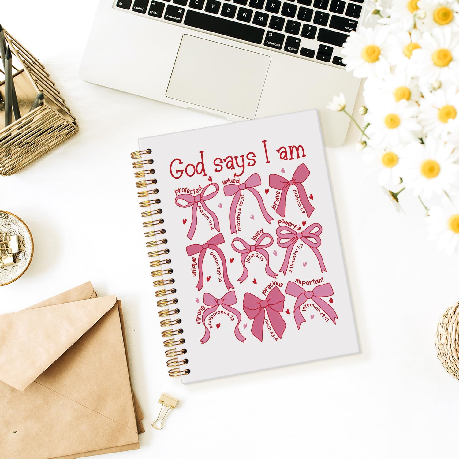 Bible Journal for Women, Christian Prayer Journal Pink Notebook Gifts for Teen Girls Kids, Bible Study Supplies, Coquette Preppy Bows Cute Church Faith Journaling Hardcover Spiral Notebook 5.5x8.3 image 2