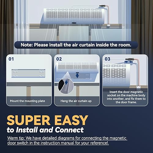 Miniatura 3 de Hanchen Cortina de aire de 40 pulgadas Nueva versión 2025 Interruptor magnético de puerta 2 velocidades 15271292 CFM sin refrigeración y sin