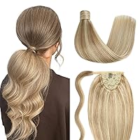 Vista 9 de SUYYA Extensión de cola de caballo de cabello humano con clip, extensión de cabello humano lacio con pasta mágica, 2.82 oz, 16 pulgadas, rubio