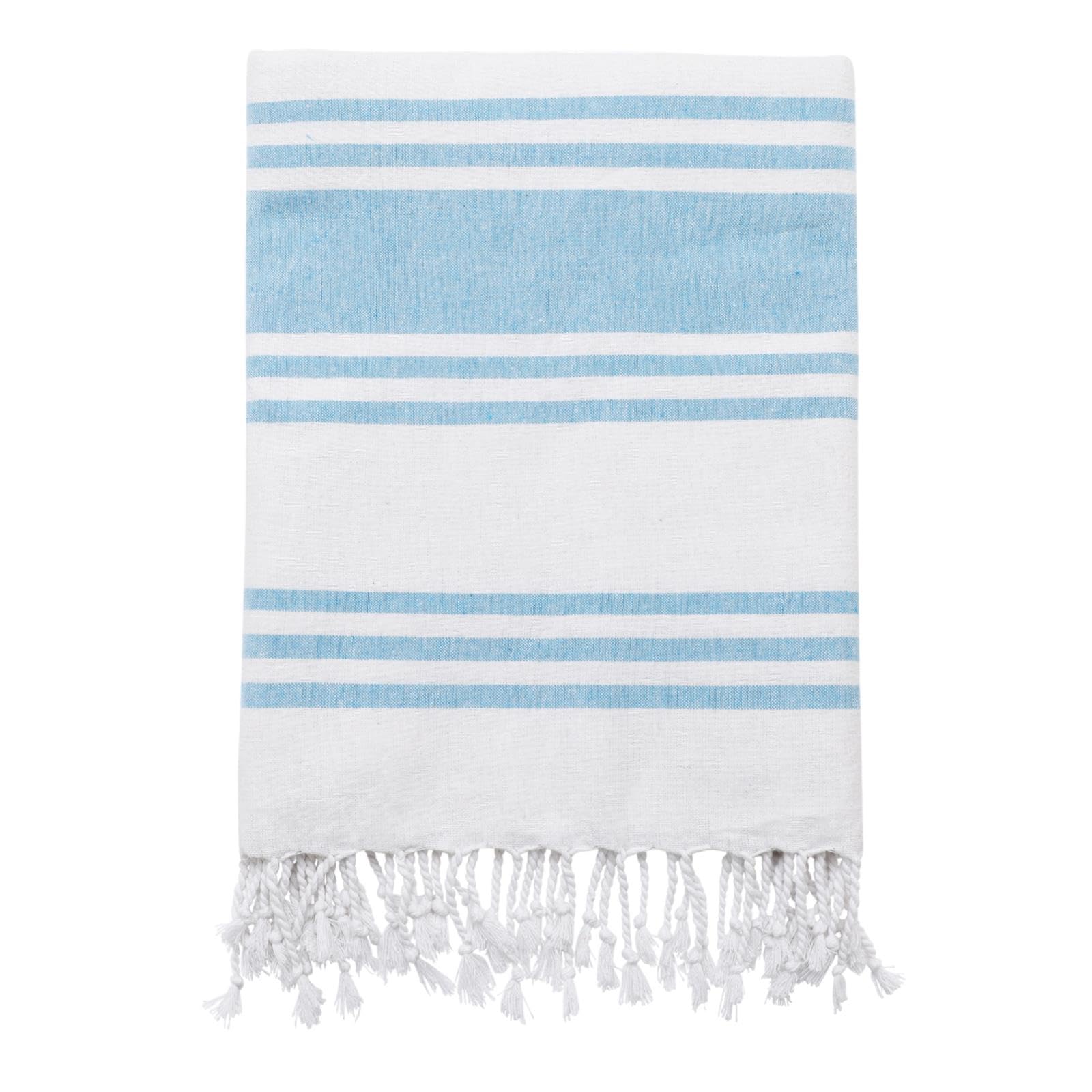 Adore Home Rio Stripe Turquoise Large Hammam Beach Towel Striped Turkish Style Fouta Peshtemal Cotton,