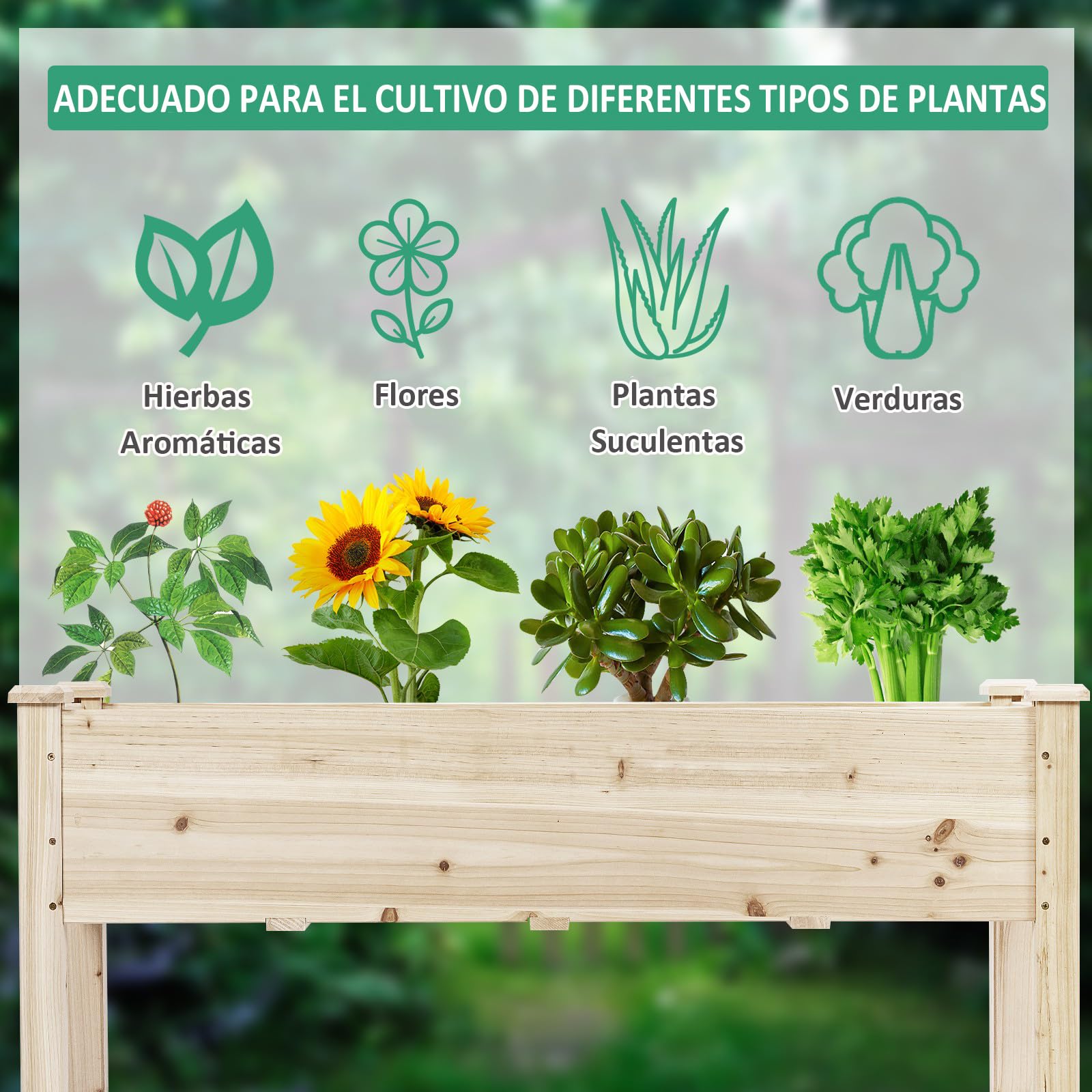 GOPLUS Huerto Urbano de Madera de Abeto, Cama Elevada con 5 Agujeros de Drenaje, Jardinera para Flores Verduras, Maceta para Cultivo, Capacidad de 100 kg, 120 x 43,5 x 51 cm (Beige)