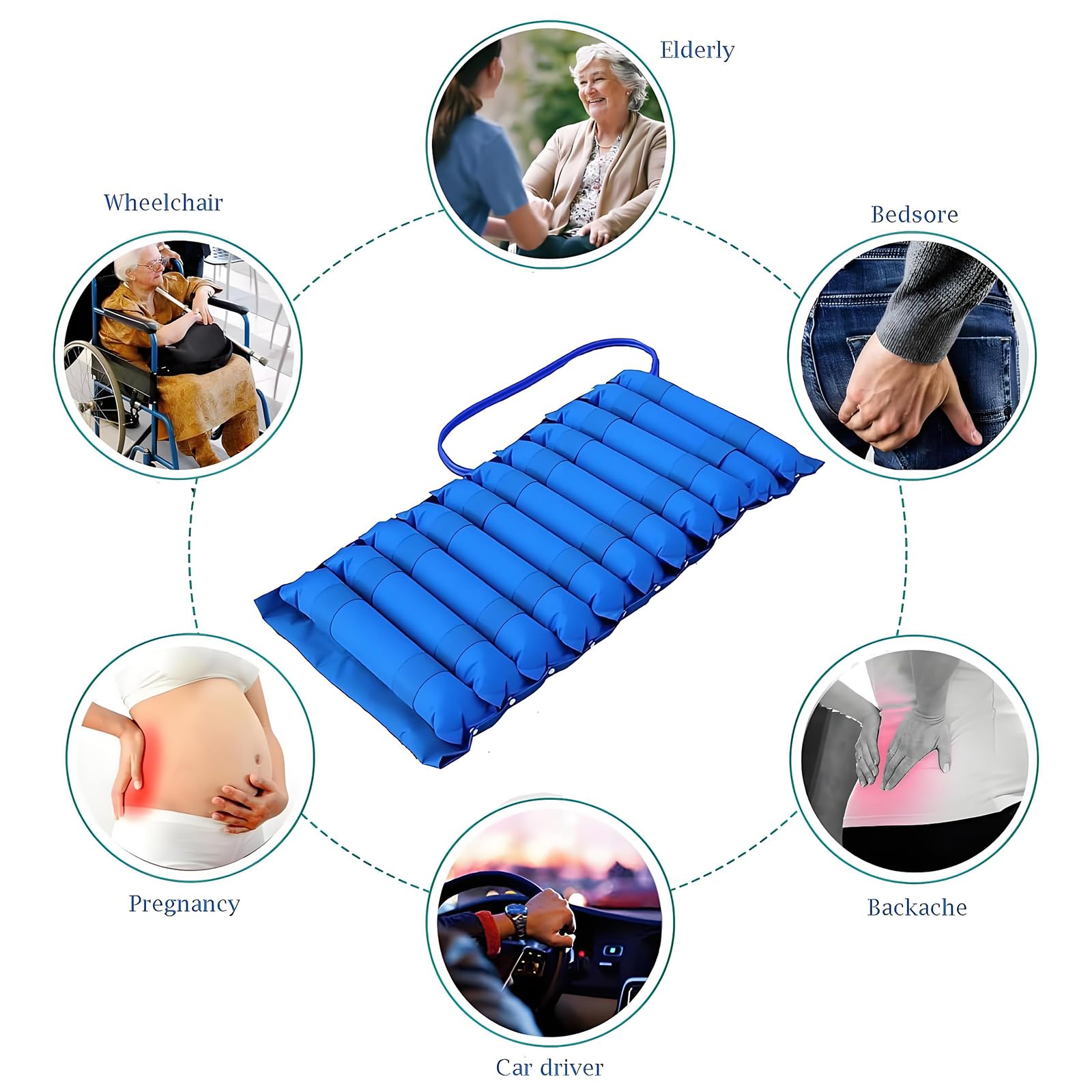 Cojín para silla de ruedas, colchón de aire de presión alterna con bomba + 11 bandas de gas, bomba de presión variable ultra silenciosa, para promover la circulación muscular y sanguínea