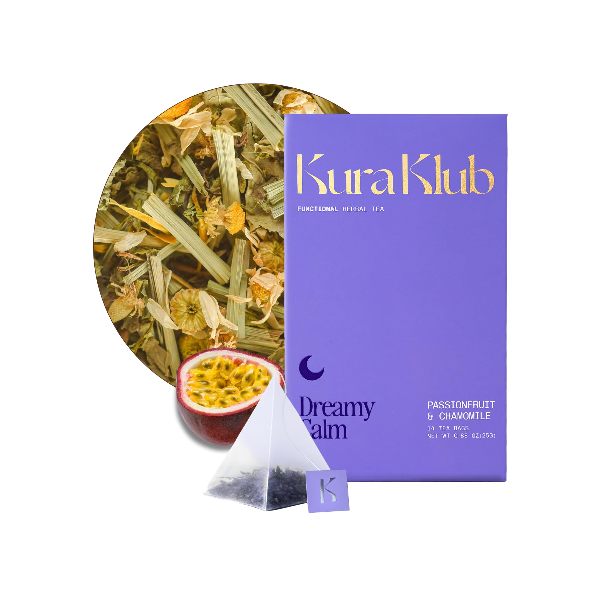 Kura Klub Nighttime Sleep & Relaxation Tea — Chamomile & Passion Fruit Herbal Blend for Stress-Free Evenings, Beauty & Digestion Support —