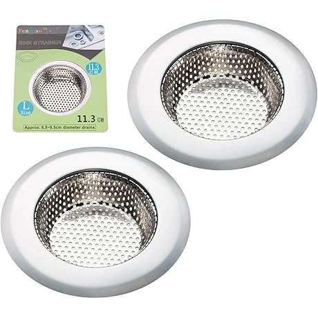 2PCS Kitchen Sink Strainer - Stainless Steel, Large Wide Rim 4.5" Diameter