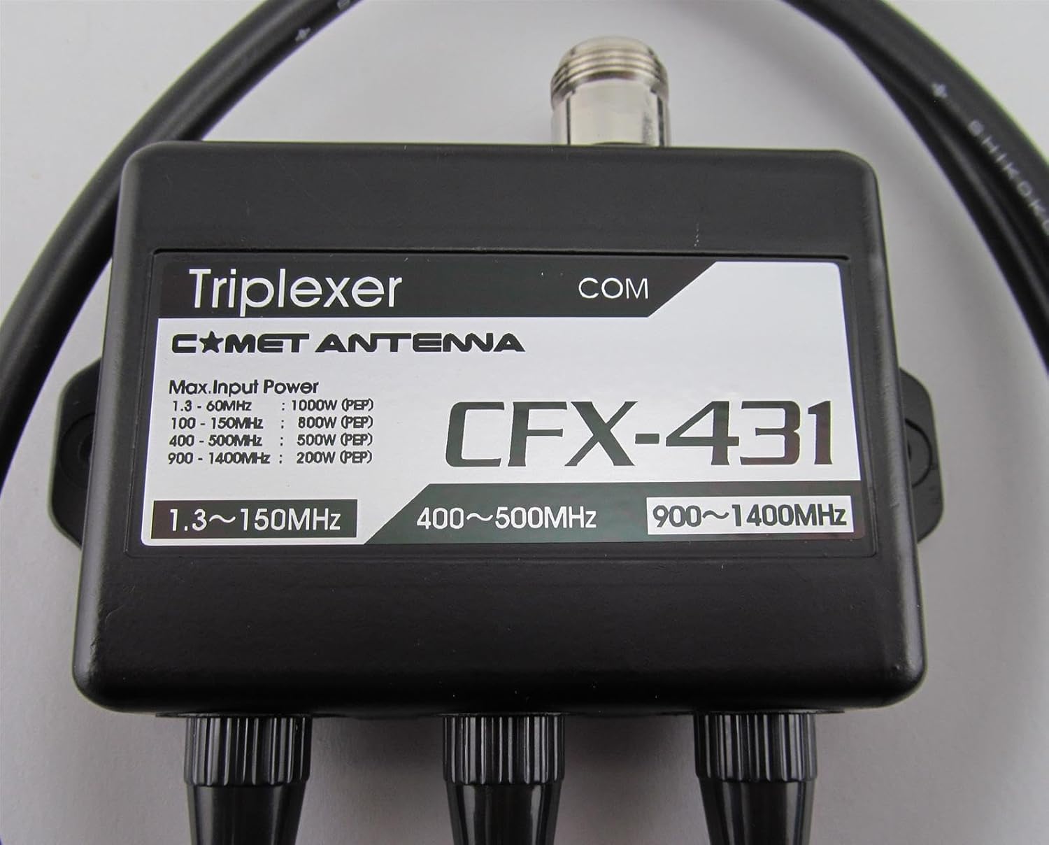 Comet CFX-431A Triplexer/RF Combiner-Splitter, 1.3–150 MHz & 350–500 MHz & 840–1400 MHz, 1000 W PEP (HF) / 500 W & 200 W, 50 dB Isolation, N-Female & PL-259
