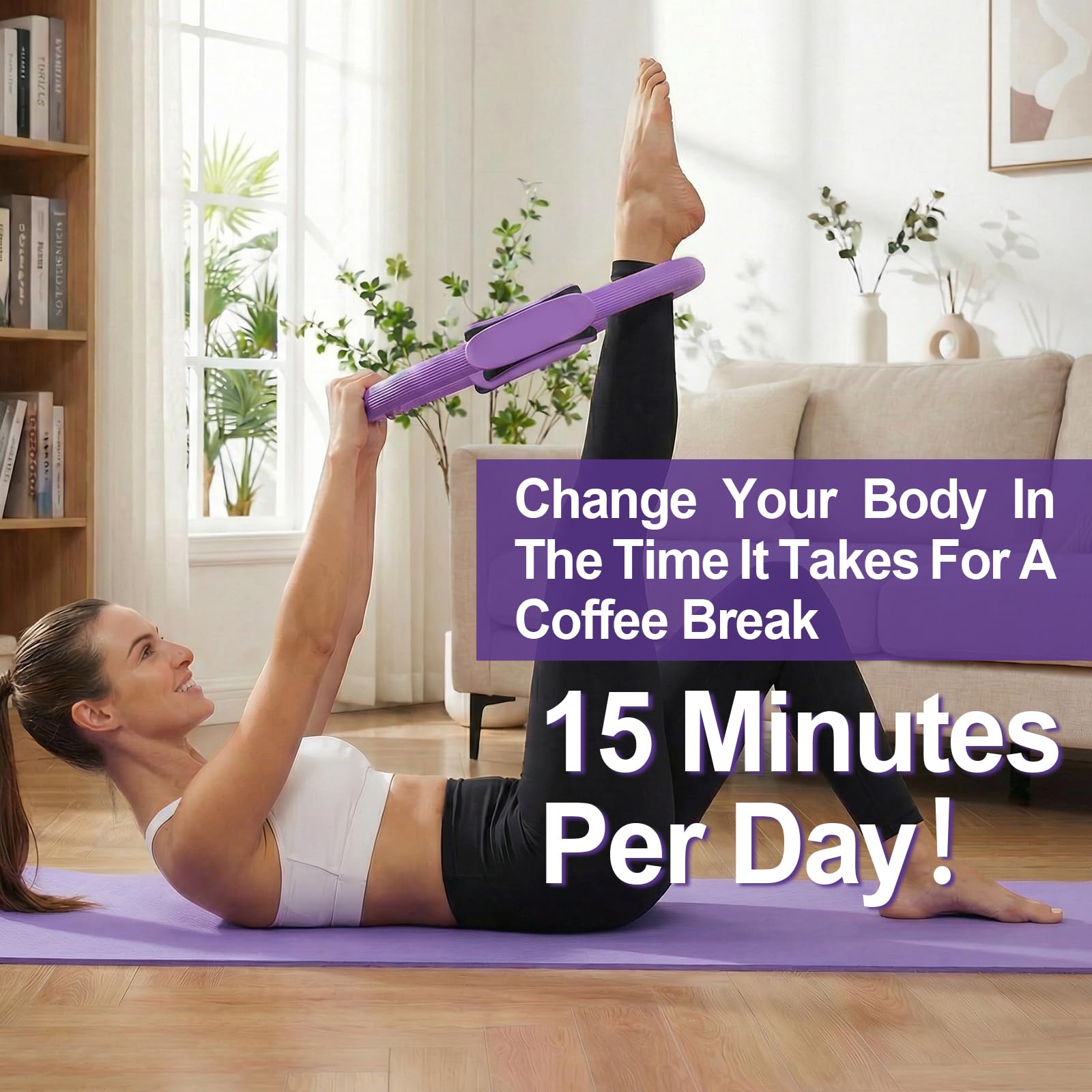 ElaraFit Home Pilates Ring and Ball Set for Women with 5 Resistance Bands 13 inch Magic Circle Workout Starter Kit for Beginners Full Body Toning 15 Min Daily Routine: Purple Mix