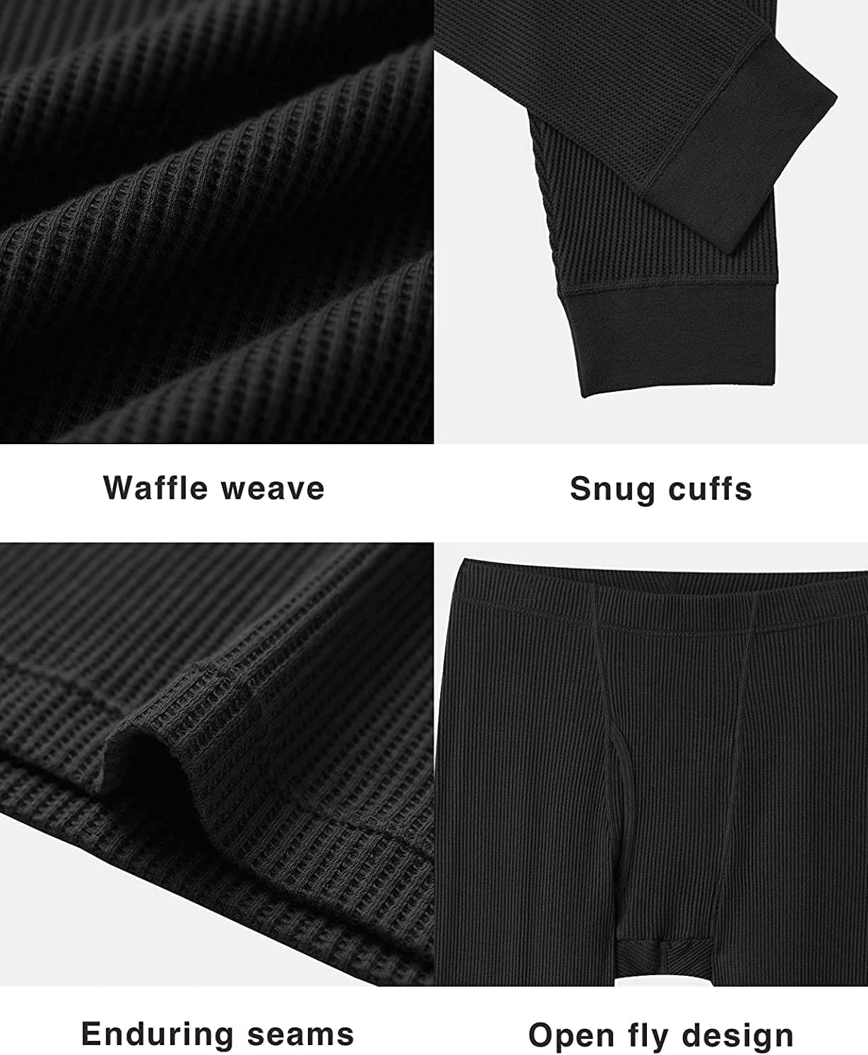 TZ Promise Men's Long Johns Waffle Knit Thermal Winter Cotton Top Bottom Underwear 2 Pcs Set
