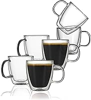 Vista 11 de CNGLASS - Tazas de vidrio de espresso aisladas de 5.4oz/160ml, juego de 2 pequeñas tazas de café transparentes, tazas de vidrio de doble pared