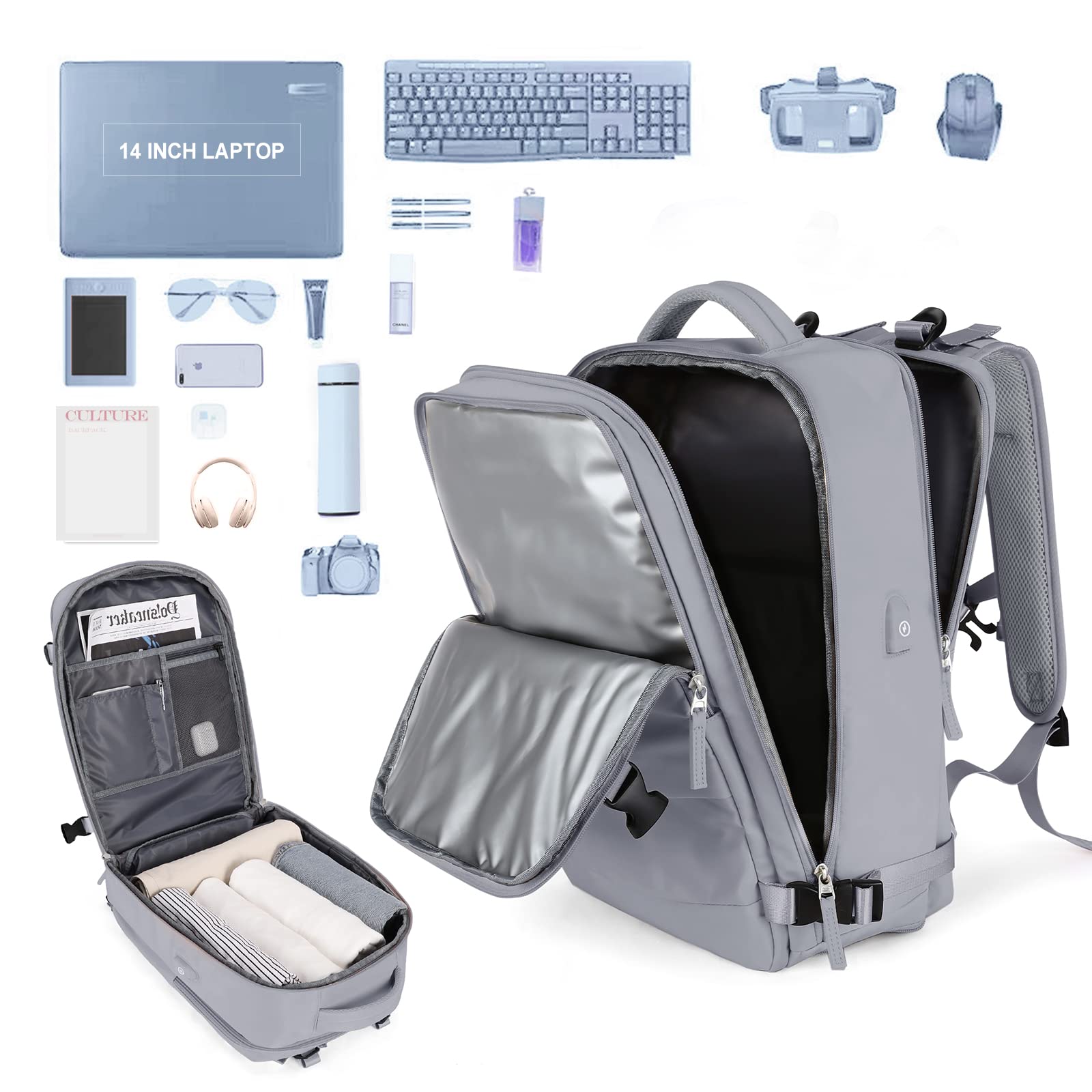 BJLFS Borse da Cabina per Ryanair 40x20x25 Bagaglio a Mano Zaino Borsa Zaino da Viaggio, Zaino da trekking,Zaino Easyjet 45x36x20,Zaino Casual per laptop da 14 pollici per scuola