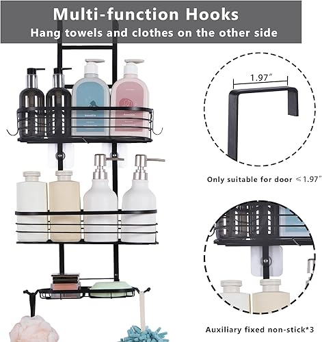 Miniatura 4 de HEOMU Organizador de ducha colgante para baño, estantes organizadores de ducha con 4 ganchos, resistente al óxido e impermeable para champú,