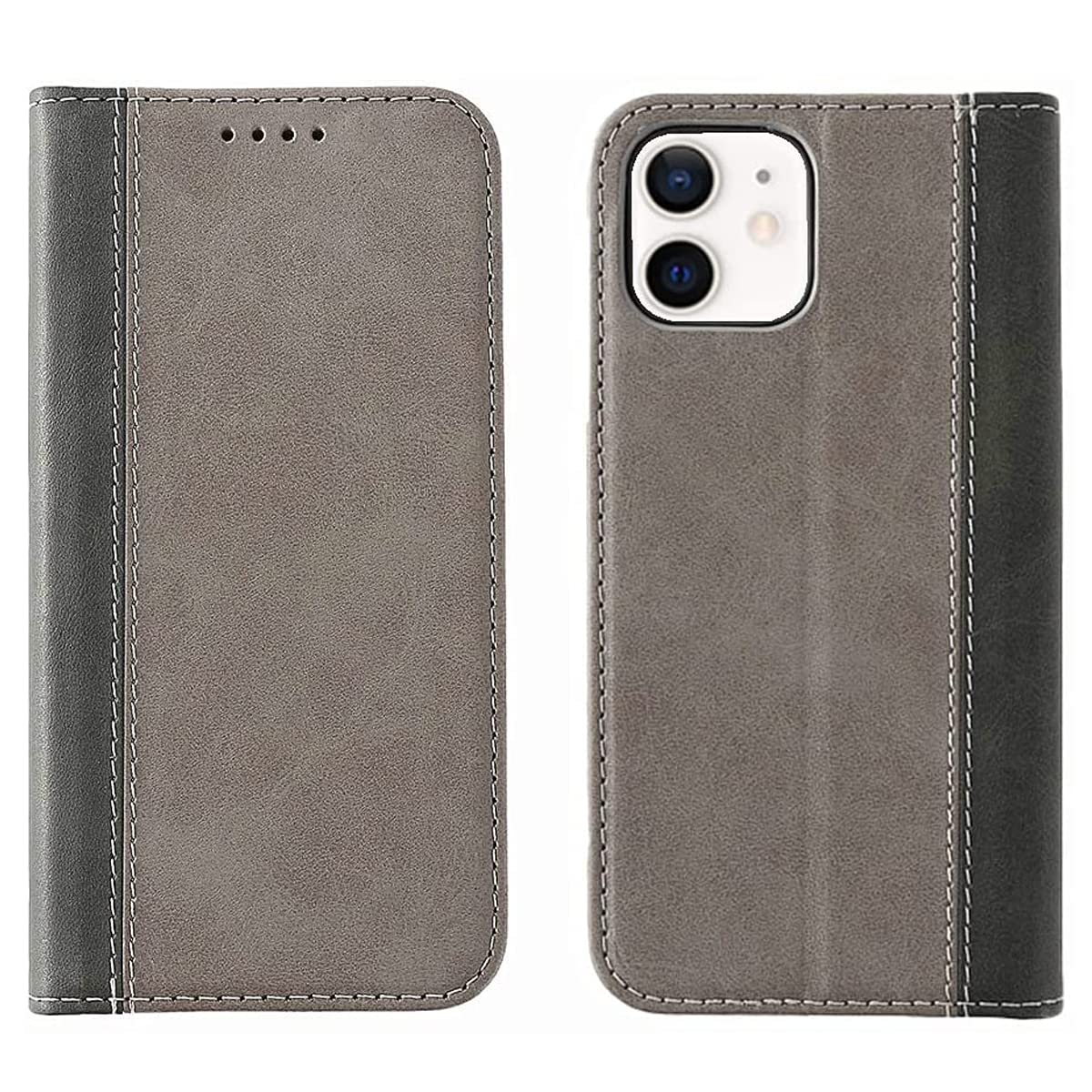 iPhone 12 / iPhone 12 Pro Wallet Case PU Leather Case Card Holder Shockproof Flip Cover - Black/Gray