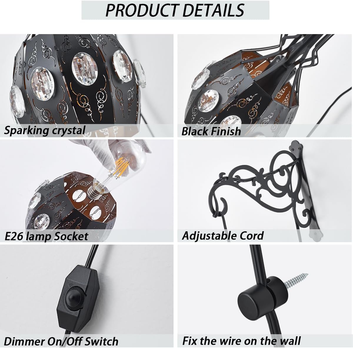 2PK Wall Sconce Plug in Hanging Lamp Shelf Dimmable Wall Sconces Adjustable Wall Lights with Plug in Cord and Dimmer On/Off Indoor Wall Sconces for Living Room Bedroom