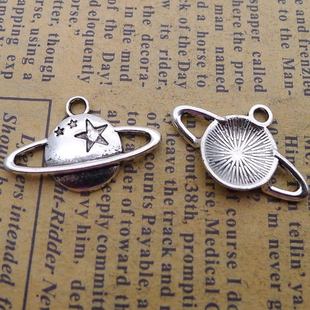 LINYONG 200pcs Planet Charms 14mm x 22mm DIY Jewelry Making Pendant Antique Silver