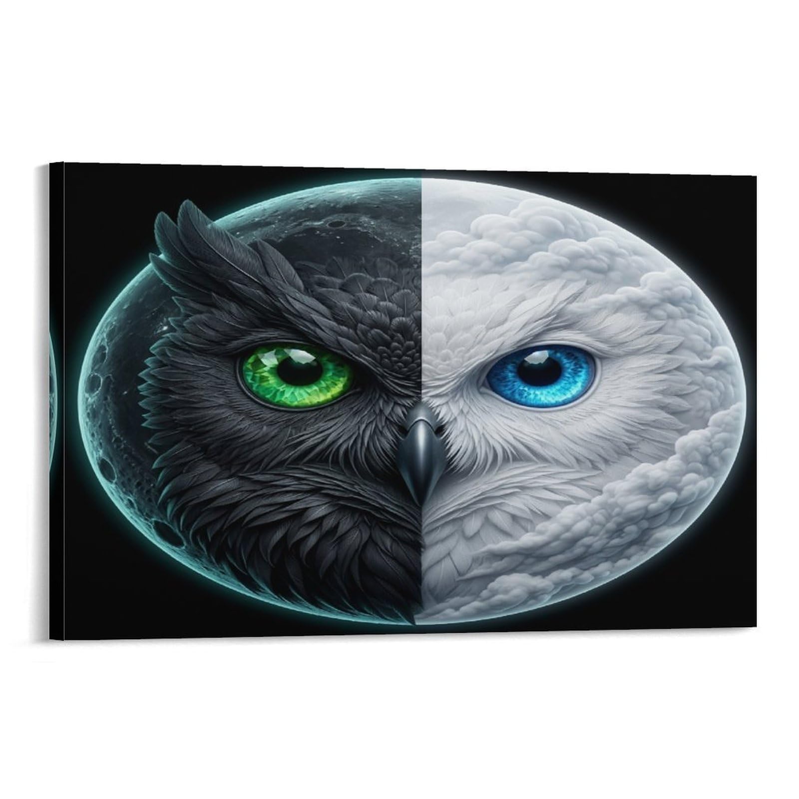 XPASHIQWC Yin-Yang Owl Poster Artwork Canvas Prints Picture Modern Canvas Wall Art Picture Wall Hanging for Bathroom Wall Decor 24x36inch(60x90cm)