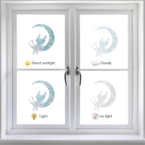 Miniatura 4 de GORGECRAFT 16 calcomanías de ángel para ventana, diseño de hadas, anticolisión, arco iris, para pájaros, pegamentos de huelga de pájaros, película