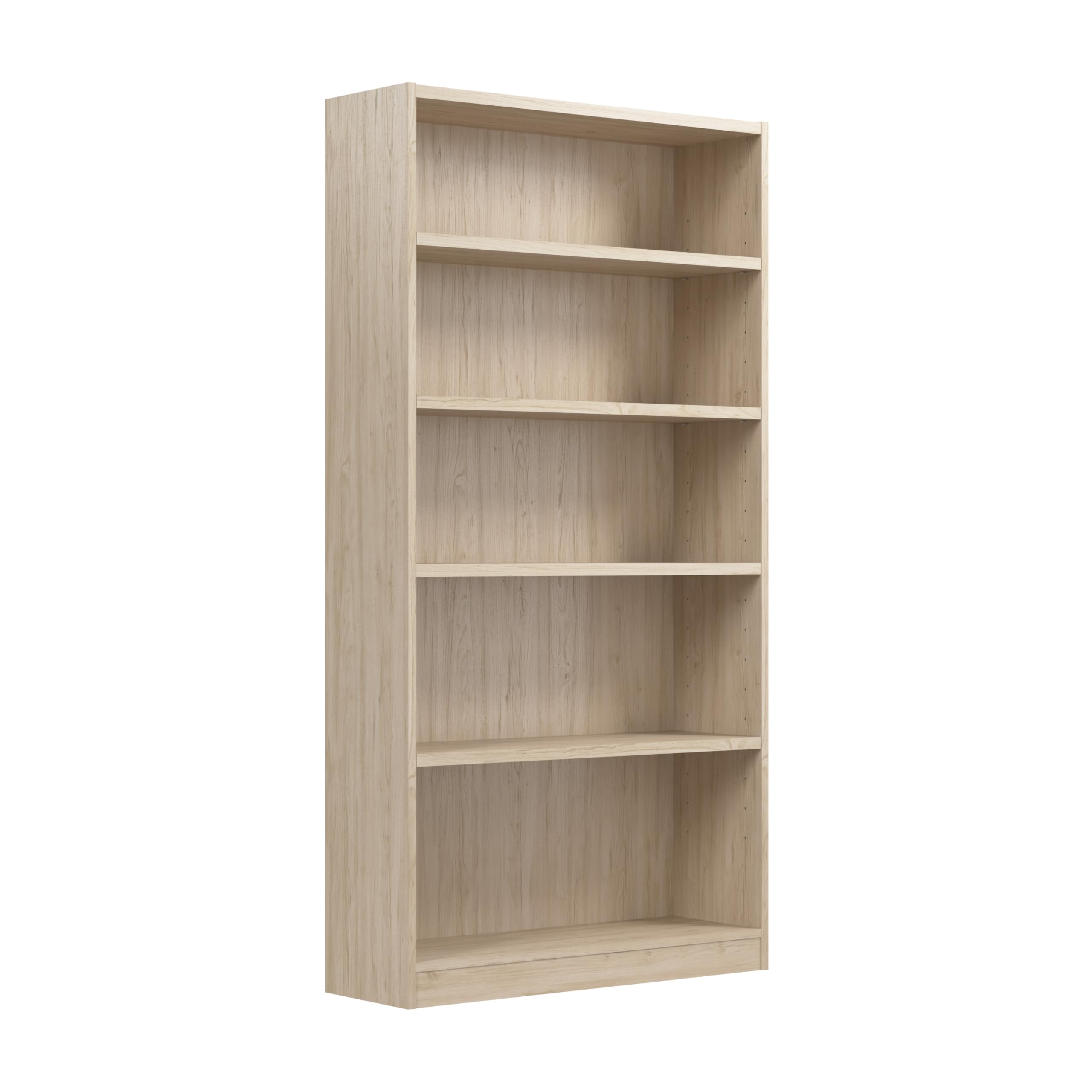 Bush Home Universal Tall 5 Shelf Bookcase in Natural Elm, Vertical Storage and Display Bookshelf for Home Office or Living Room Organization