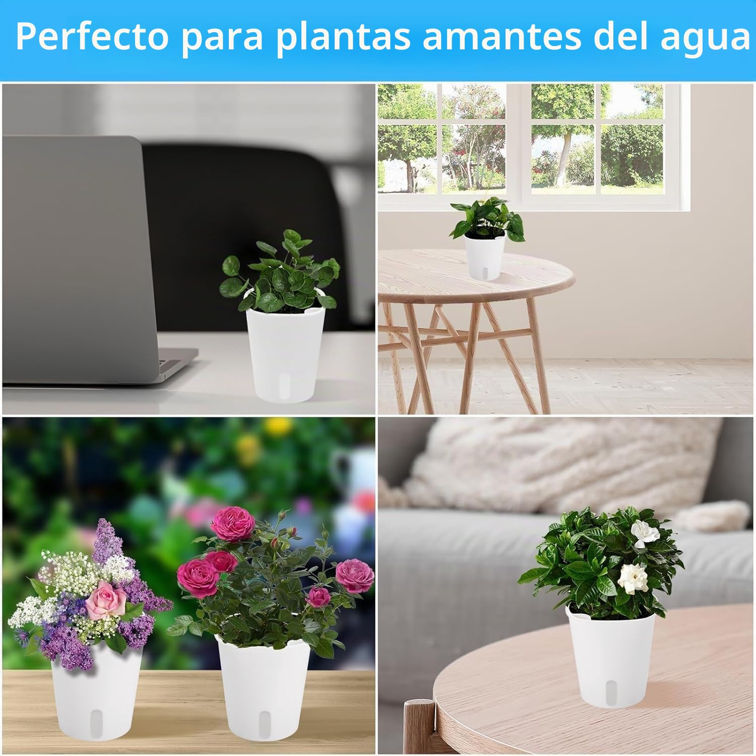 Maceta Plástico Autorriego, 10 Piezas Ronda Macetas con Ventana Nivel Agua, 9.5cm Maceteros Hierbas, Jardineras Decorativos para Interiores Exteriores