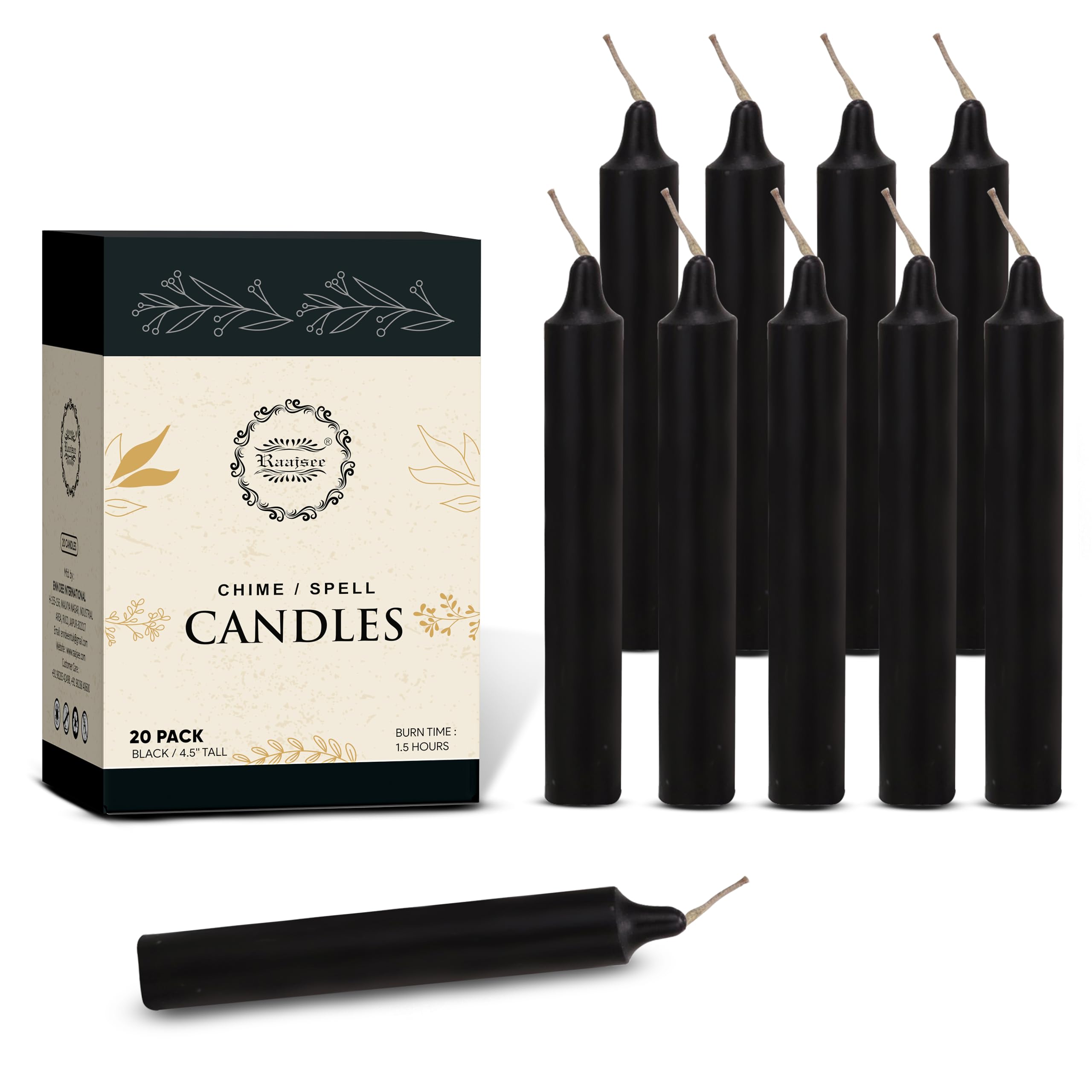 Raajsee Unscented Mini Taper Candles Pack of 20, Black | 5 Inches (H) Dinner Candle Sticks| Smokeless, and Dripless| Paraffin Wax with Cotton Wicks | Long Burning Time.