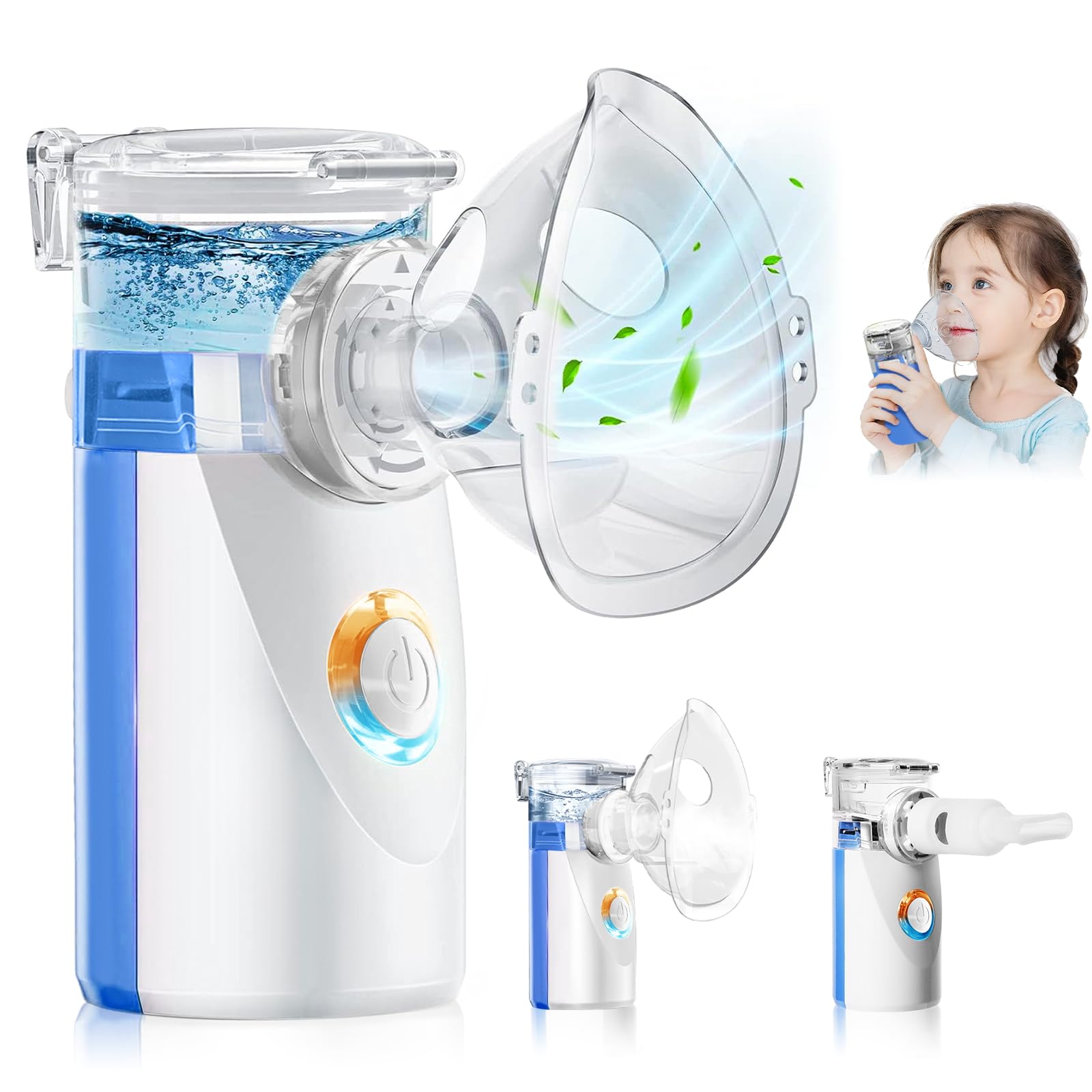 Aerosol per Bambini e Adulti – Nebulizzatore Ultrasuoni Portatile per Neonati, Inalatore con 2 Maschere e Boccaglio, Batterie non incluse (Blu)