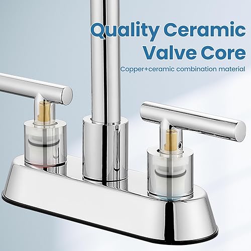 Miniatura 9 de Airuida Grifo de baño central de 4 pulgadas, grifo de lavabo de baño de 2 manijas de acero inoxidable, grifo de tocador de baño de dos agujeros con