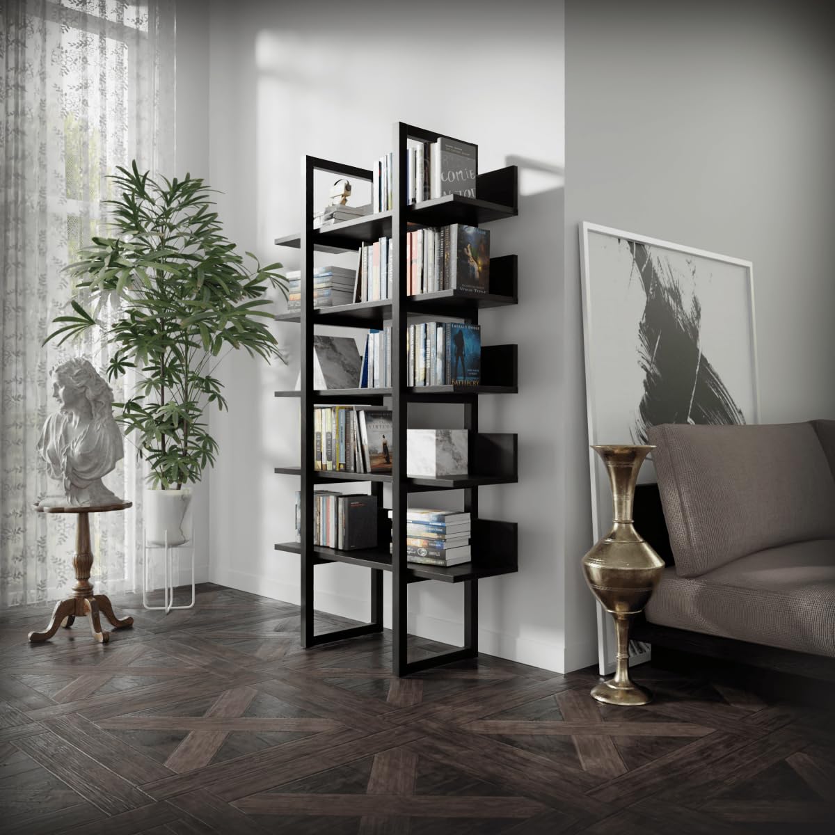 Riyan Luxiwood® Duffy Bookshelves for Home Library | MDF Wood Bookrack, Book Shelves for Décor Display, Style Bookshelf Cabinet for Home (Size - L120 * B25 * H150 in cm) 3 Year Warranty-picture-12