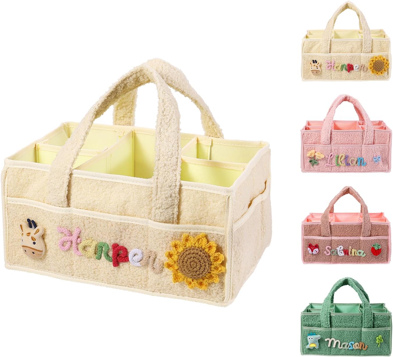 Personalized Baby Diaper Caddy Organizer – Custom Name Storage Basket with Handles – Large Portable Nursery Storage Bag for Newborn Essentials, Gift for Baby Girl Boy