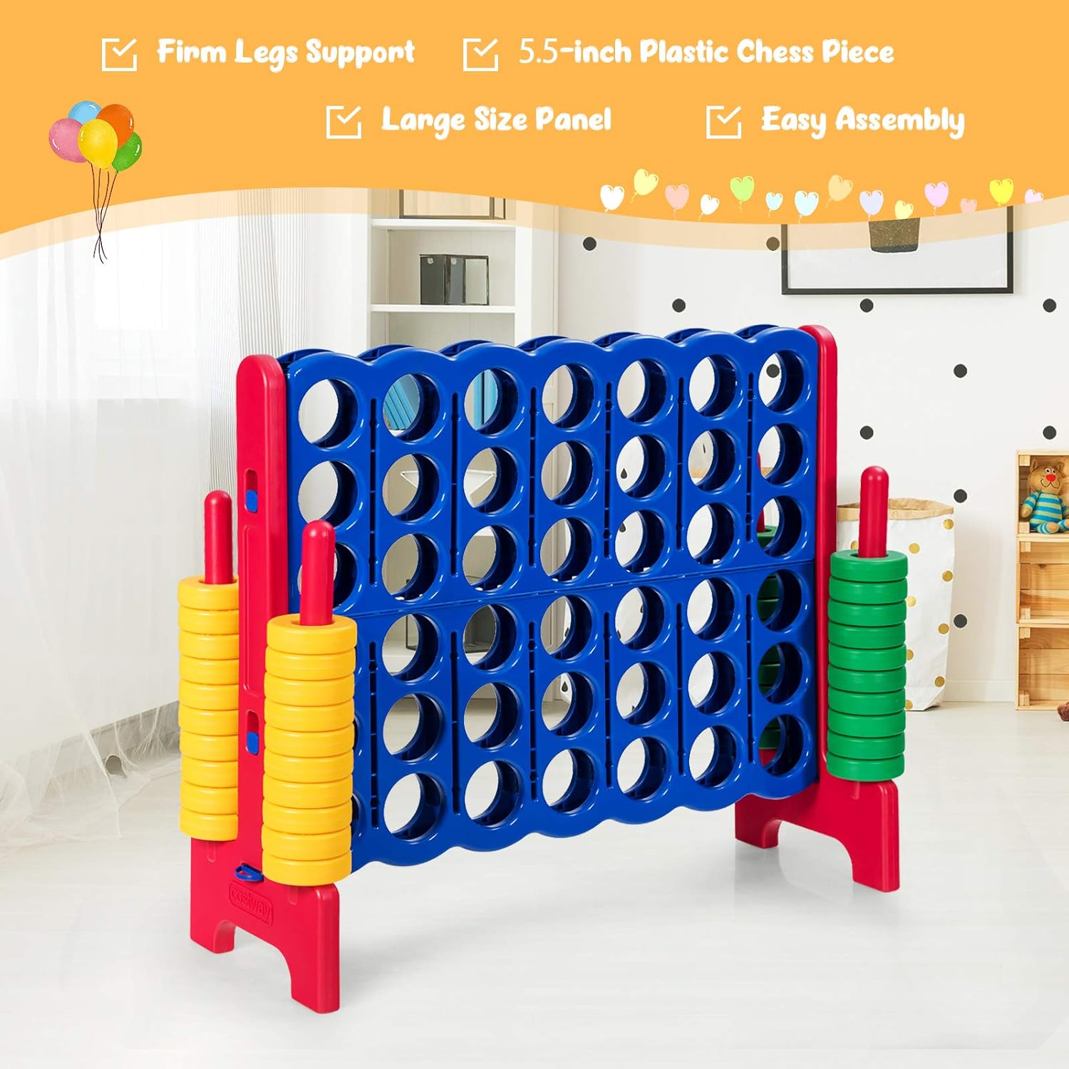 ARLIME Giant 4 in a Row Connect Game, 47'' Jumbo 4-to-Score Toy Set W/ Quick-Release Lever, Build-in Ring, Jumbo Sized for Kids & Adults, Oversized Floor Activity for Indoor & Outdoor Play