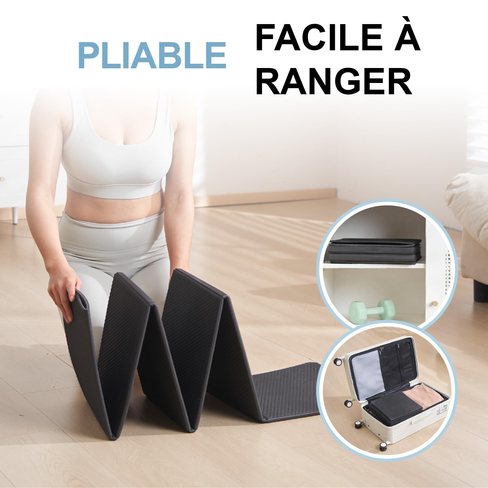 Tapis de yoga pliable 5 mm d'épaisseur TPE + PU double face antidérapant portable tapis de voyage pour yoga chaud Pilates HIIT fitness à la maison