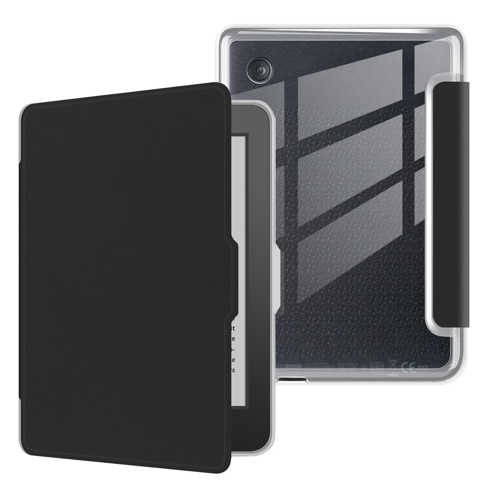 Etui na 15.2 cm Kobo Clara Color 2024 Released, ultra przezroczysta, miękka, elastyczna, przezroczysta tylna obudowa z TPU z automatycznym uśpieniami/budzeniem, kolor czarny