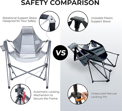 Miniatura 5 de Camphor Designs Silla hamaca portátil  Silla reclinable plegable con reposacabezas y soporte para bebidas  para exteriores y deportes playa césped