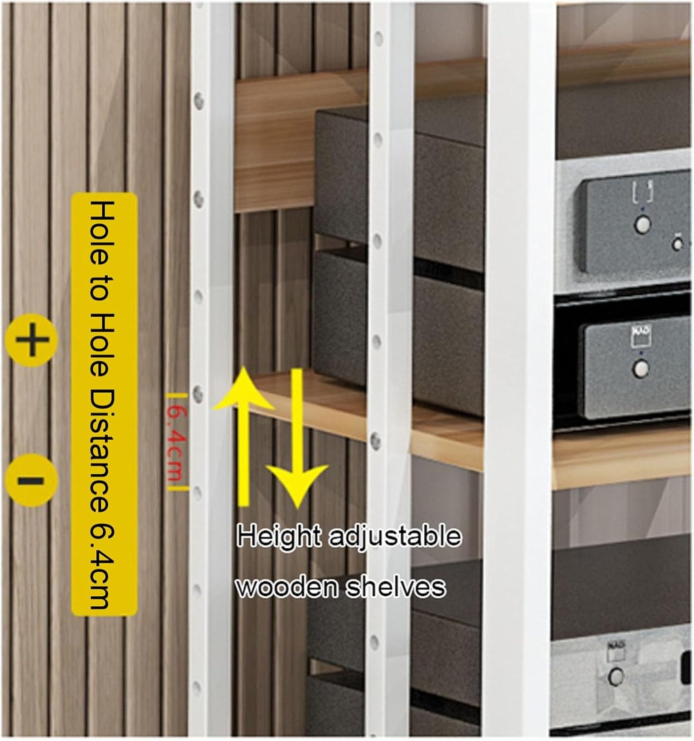 Movable AV Cart with Wheels, 3/4/5 Tier AV Stand Media Component Cabinet CD Player Stand Stereo Rack Audio Tower with Height Adjustable Wooden Shelf for Home/Office/Theat,Black-5 Tier