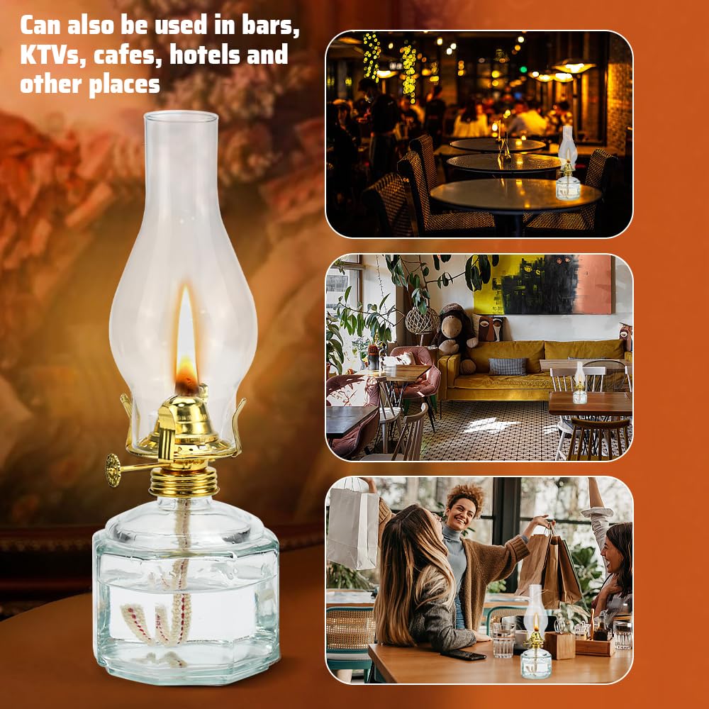 Lampada A Cherosene Doppia Per Interni, 2 Pezzi Di Vetro Trasparente Luminosità Regolabile Retrò Nostalgica Decorativa Antivento Per Soggiorno Sala Da Pranzo Uso Di Emergenza Lampada A Olio