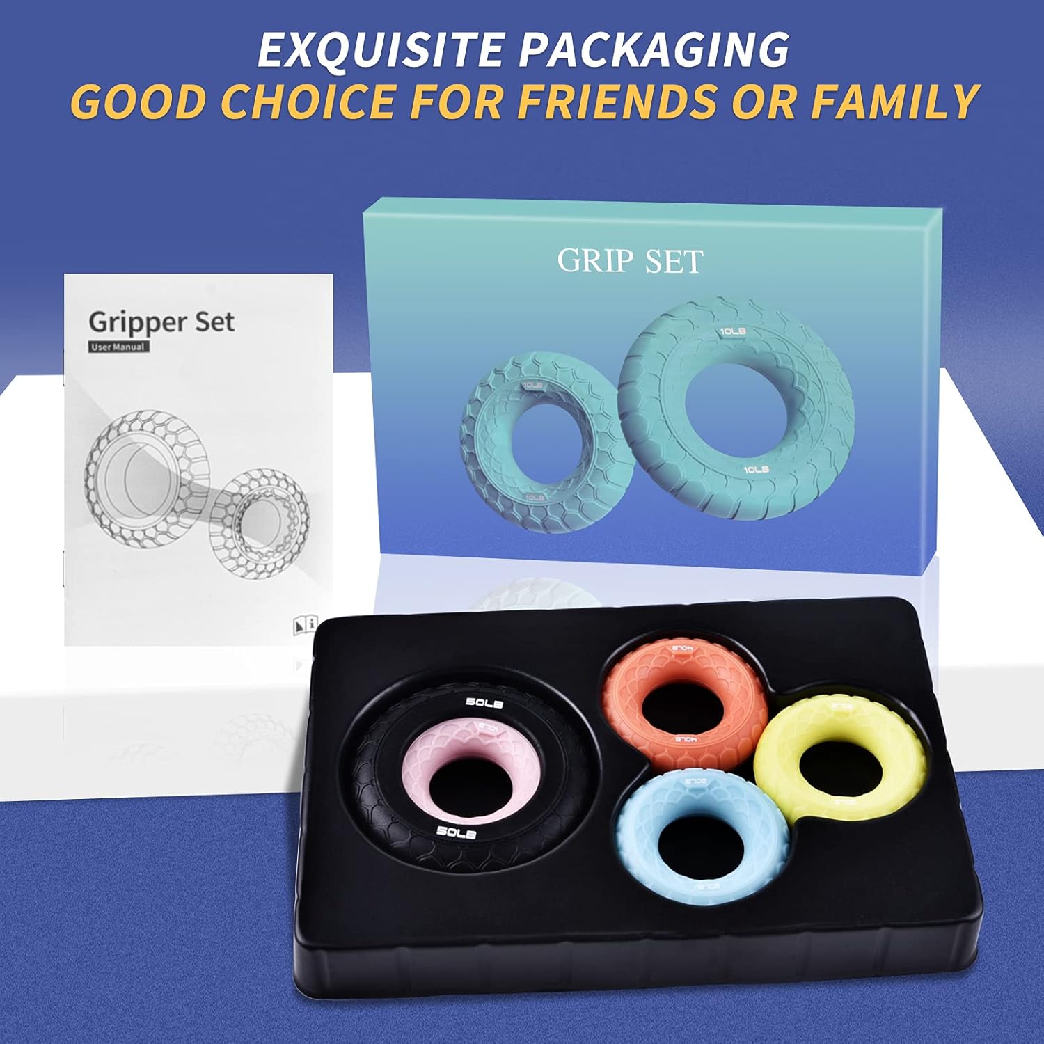 Grip Strength Trainer Set, Hand Grip Exerciser Strengthener and Finger Strengthener Rings, 5 PCS Silicone Squeezer Gripper for Adults Kids Elderly Strength Training Therapy (Color 1) : Health & Household